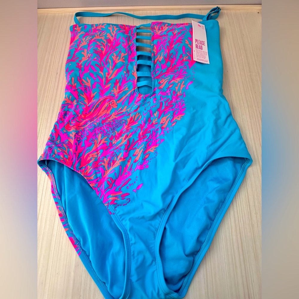 Lilly Pulitzer Teslee One Piece Swimsuit Turquoise Oasis Sz 14 NWT